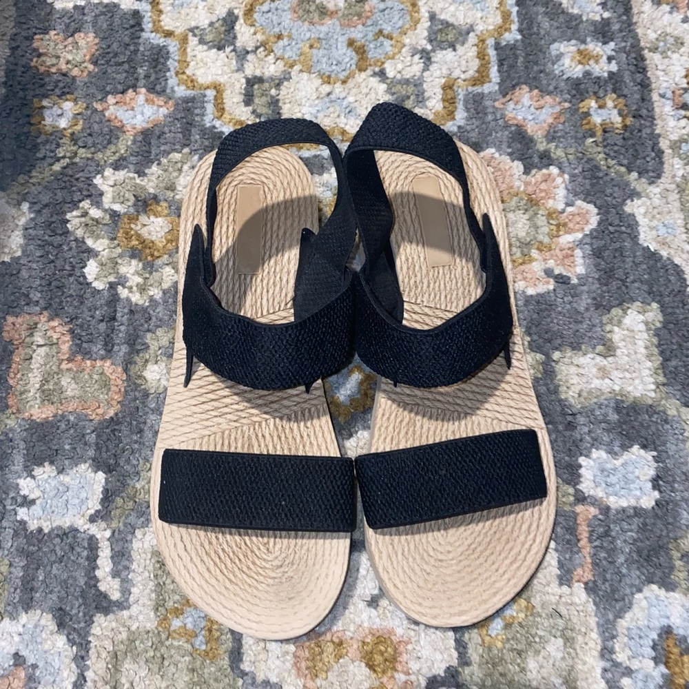 SHEIN 2000s bohemian vintage style tan black strap wedge sandals